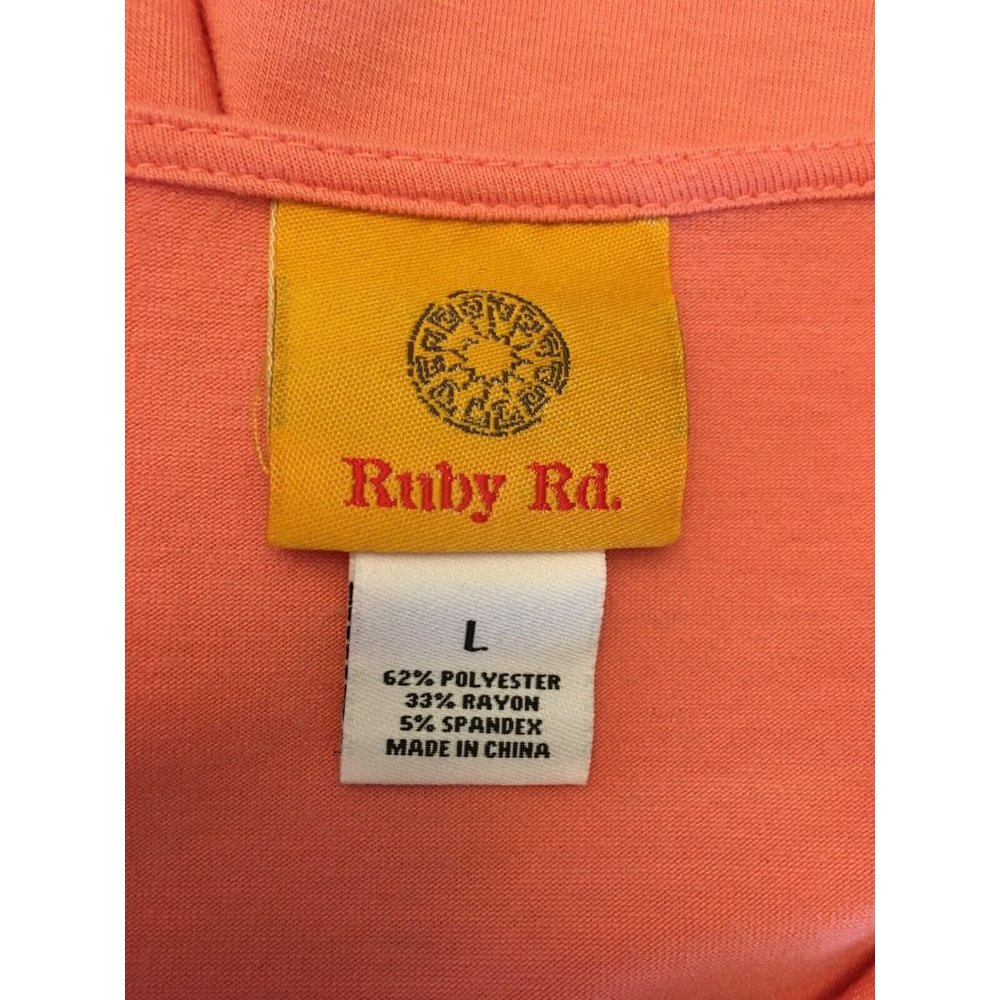 Ruby Rd Shirt Top Blouse Flower Texture Salmon Large 3/4 Sleeves Casual Comfort - Picture 6 of 8